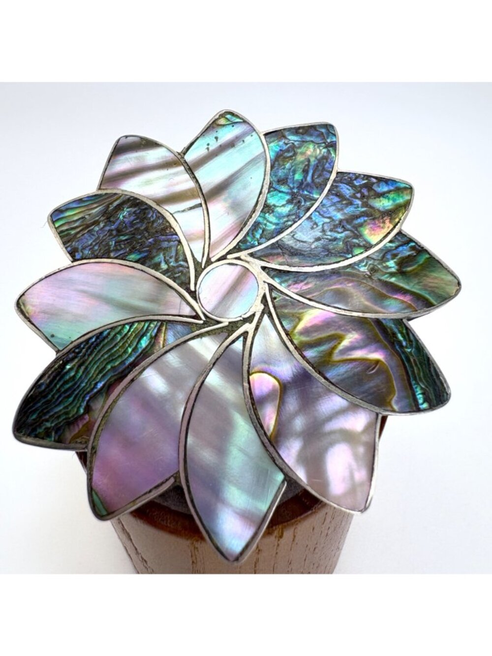 Abalone Flower Design Brooch Solid Sterling Silver 925 Size 2.25" Length - Picture 3 of 12